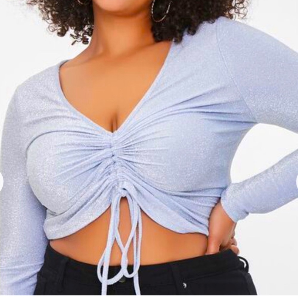 NWT Forever 21 Plus Baby Blue/Grey Shimmer Cropped Long Sleeve Top
